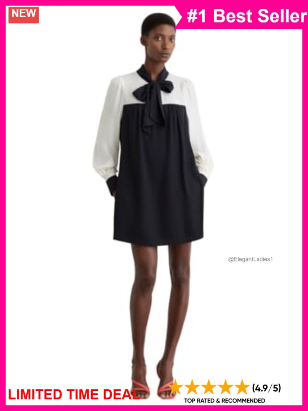 Reiss Sheer Sleeve Shift Dress Tie Neck Pockets Semi-Formal